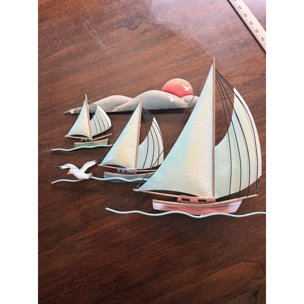 Vintage Metal Sailboat Wall Art Coastal Nautical Beach Decor Sailing Wall Hang